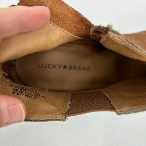Lucky Brand Tulayne Ankle Bootie Side Zip Boot Brown Leather Block Heel Size 8.5 - Picture 7 of 14